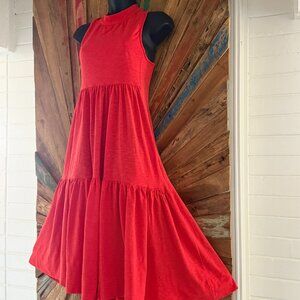 Me+Em red/orange 100% cotton tiered Dress Sz 8 sweep pockets